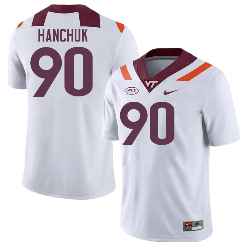 Men #90 Andrew Hanchuk Virginia Tech Hokies College Football Jerseys Stitched-White